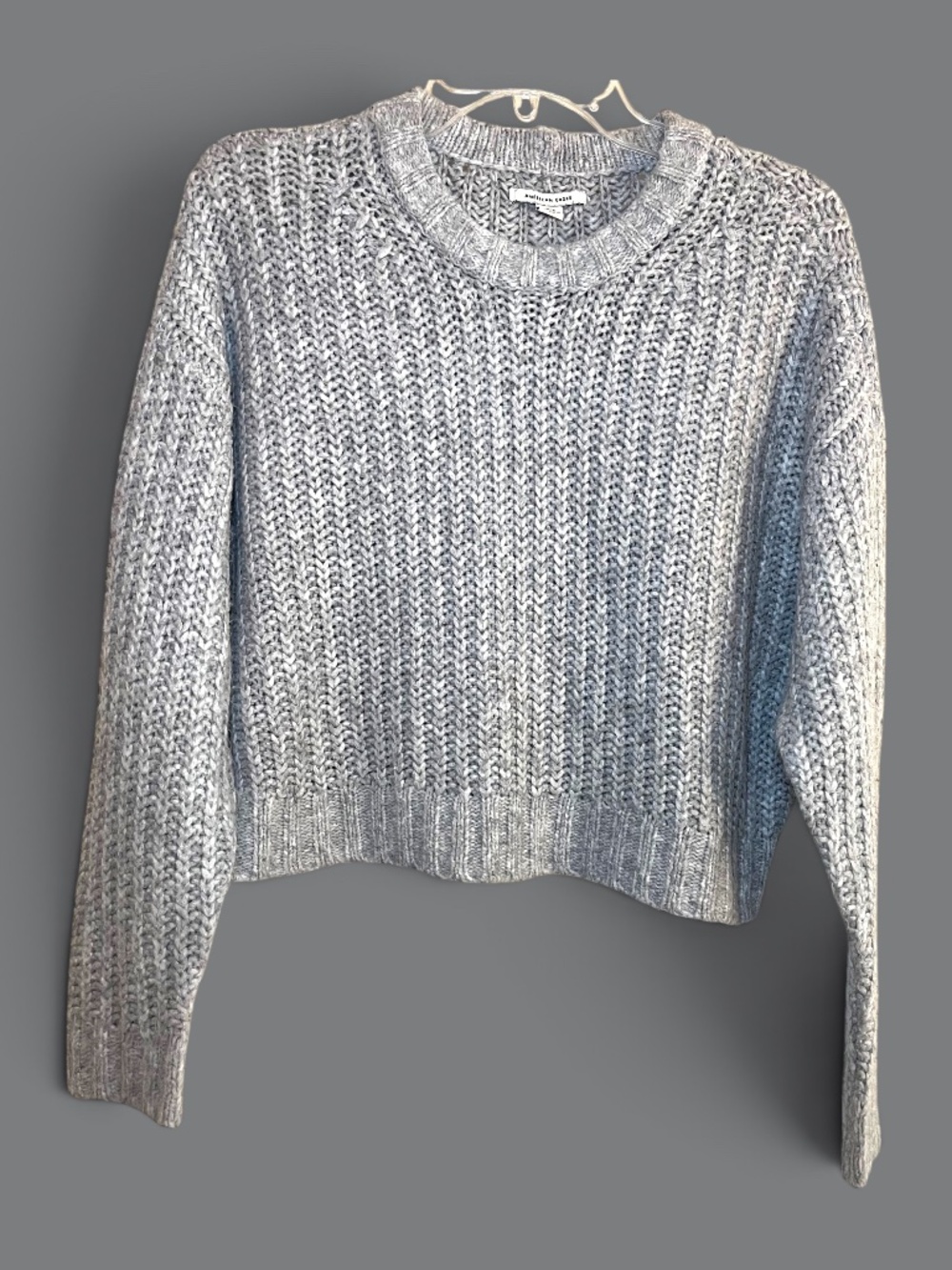 American Eagle Cozy Crew Neck Sweater Cropped Light Gray Size Small